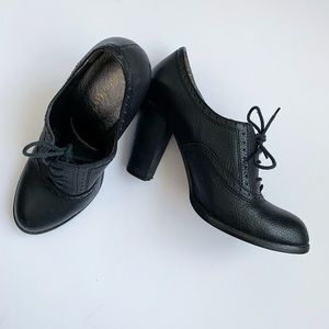 Booman Genuine Leather Block Heel Black Brogues 7 37